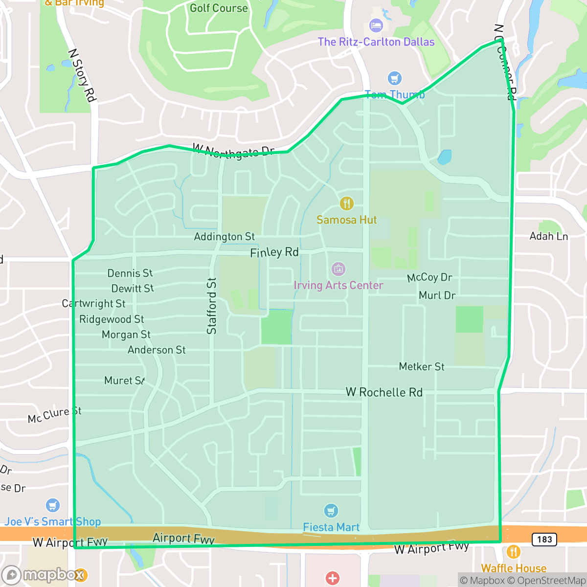 Map showing the location of McArthur, Irving, TX
