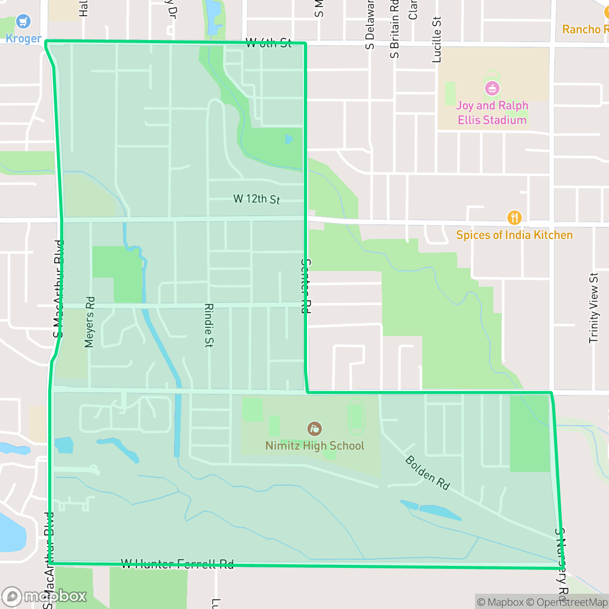 Map showing the location of Nimitz, Irving, TX