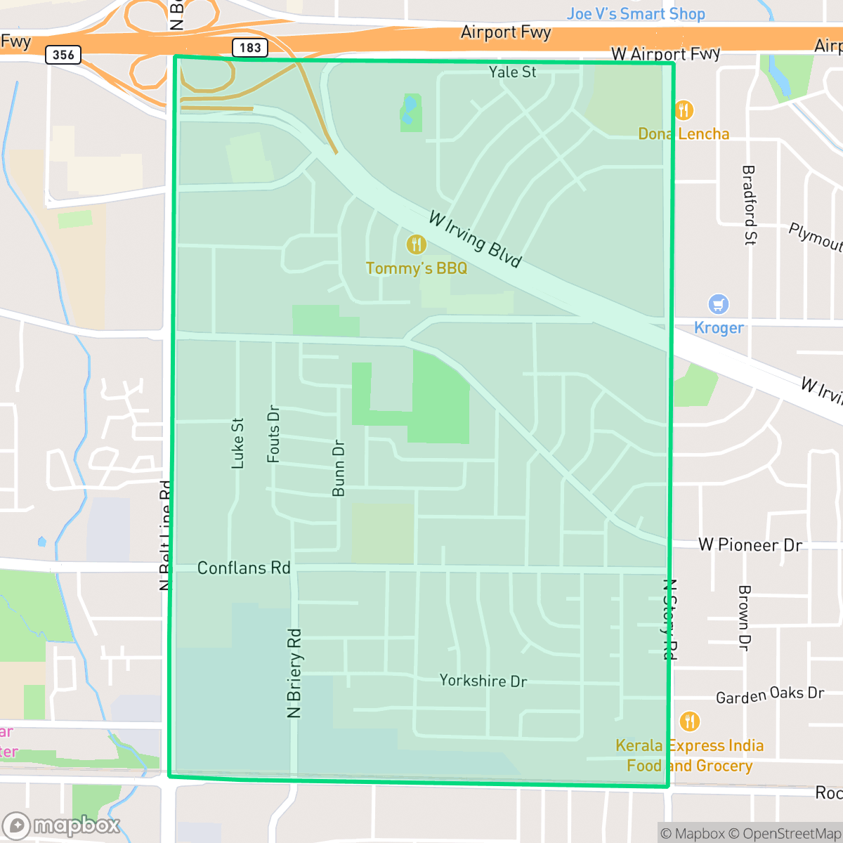 Map showing the location of Pioneer, Irving, TX