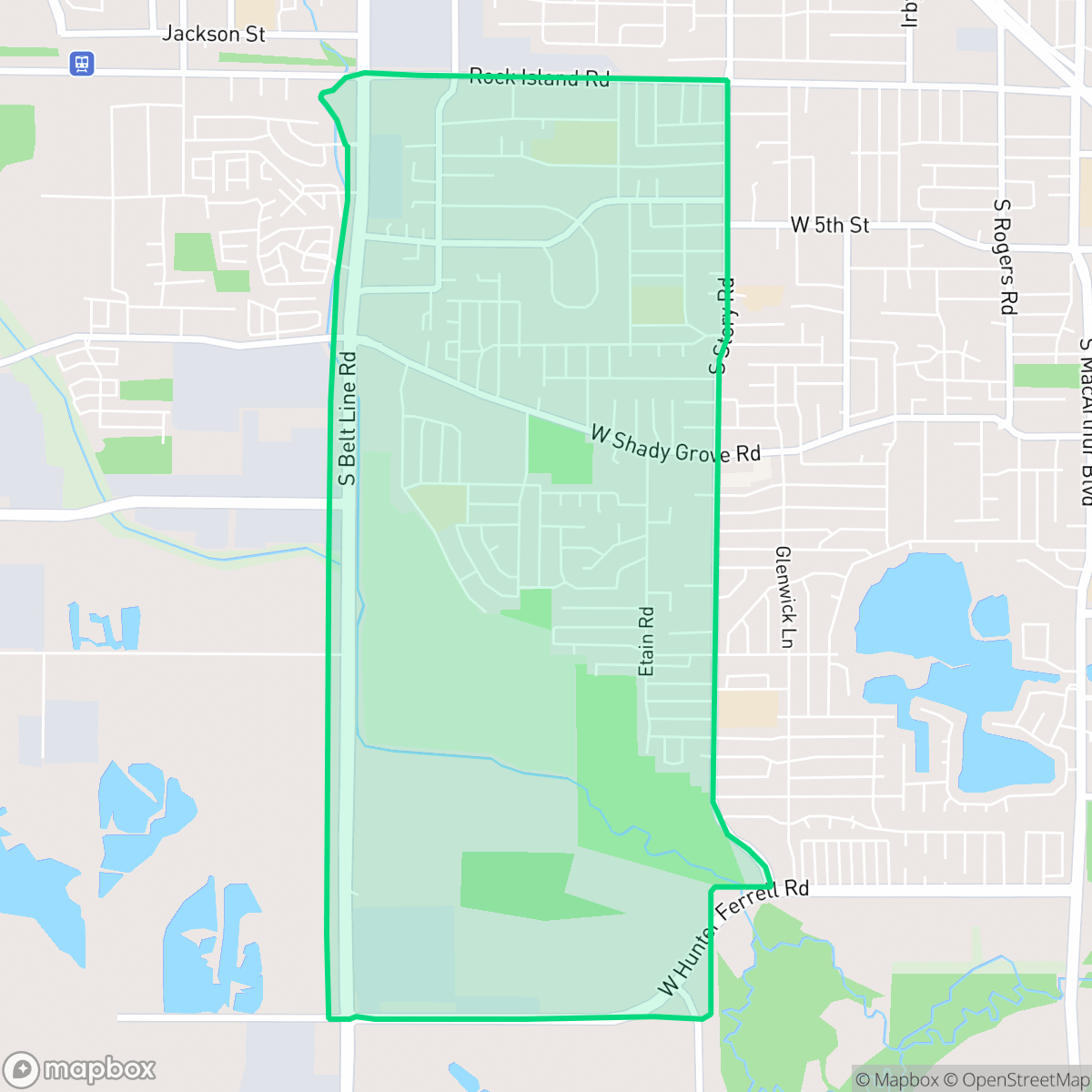 Map showing the location of Running Bear, Irving, TX