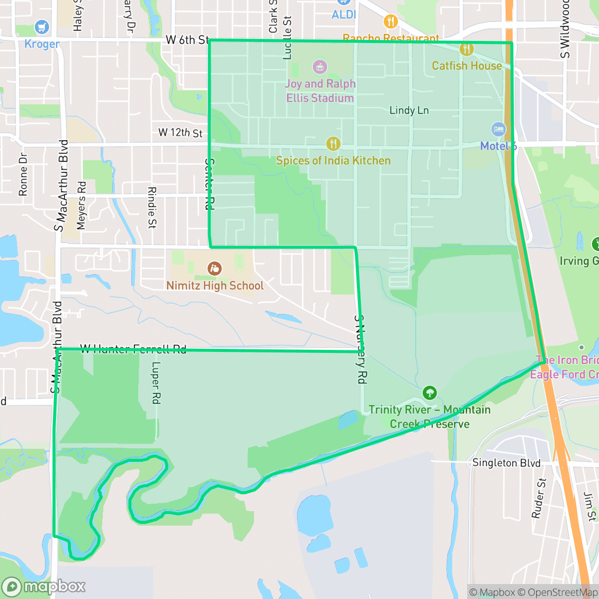 Map showing the location of Senter, Irving, TX