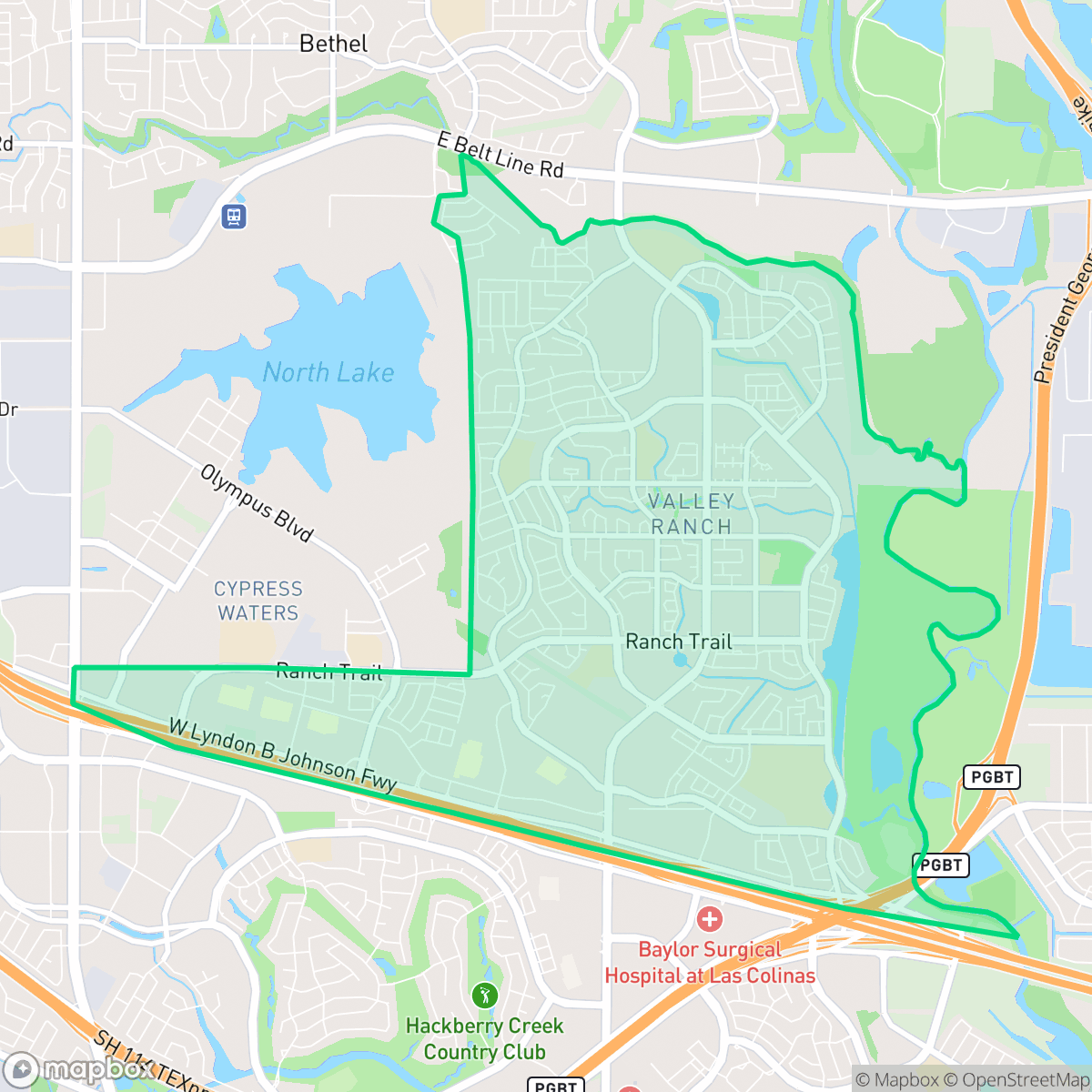 Map showing the location of Valley Ranch, Irving, TX