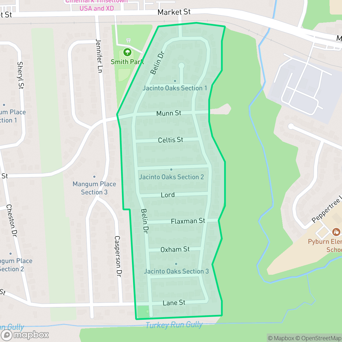 Map showing the location of Jacinto Oaks, Jacinto City, TX