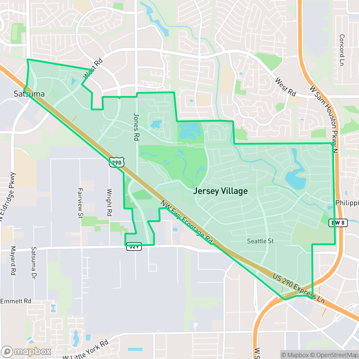 Map showing the location of Jersey Village, TX — coverage area