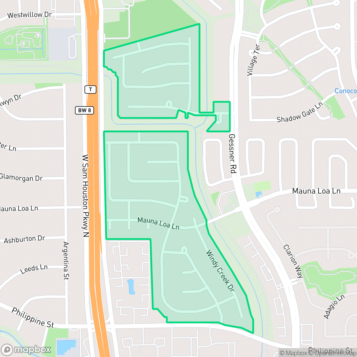 Map showing the location of Windfern Forest, Jersey Village, TX