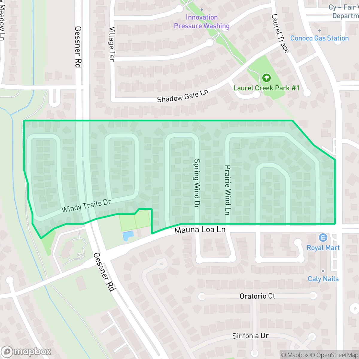 Map showing the location of Windfern Gardens, Jersey Village, TX