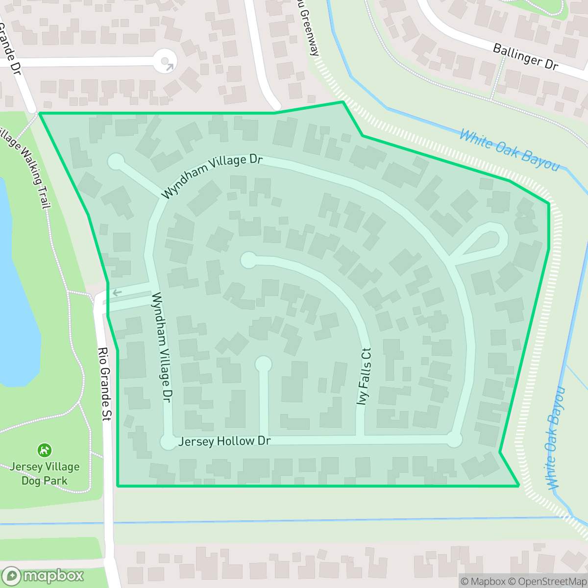 Map showing the location of Wyndham Village, Jersey Village, TX
