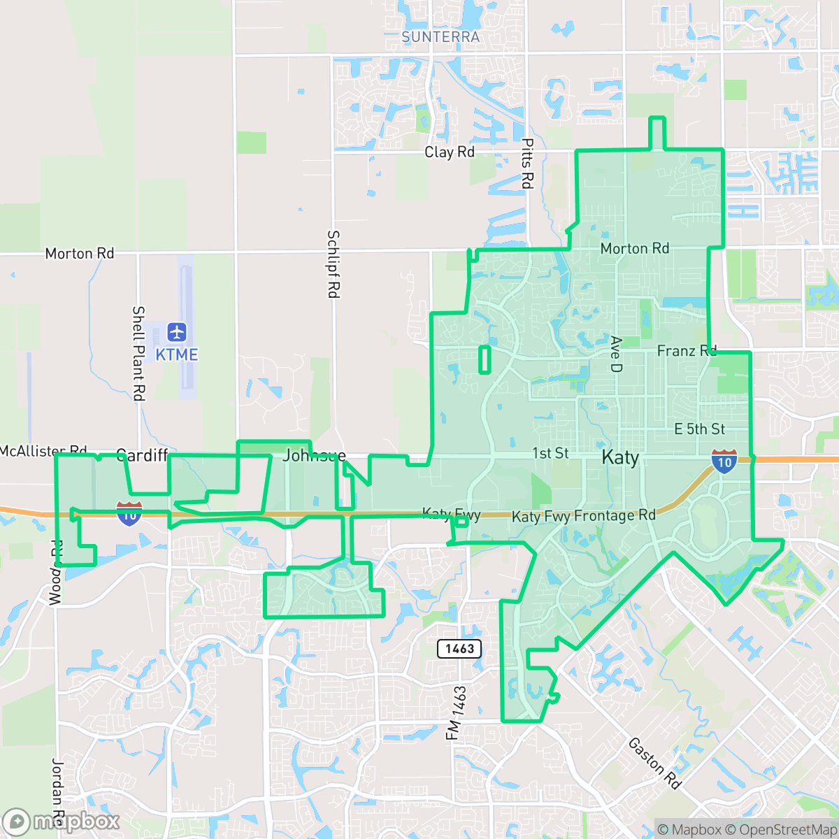Map showing the location of Katy, TX — coverage area