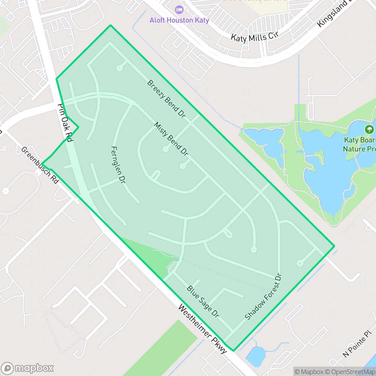 Map showing the location of Pin Oak Village, Katy, TX