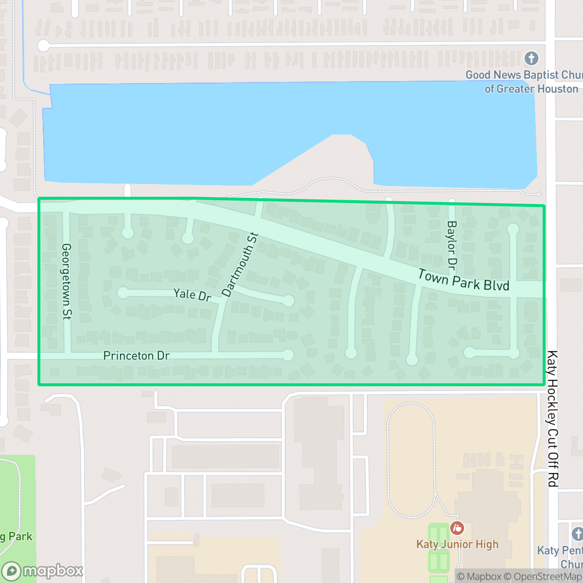 Map showing the location of Town Park, Katy, TX