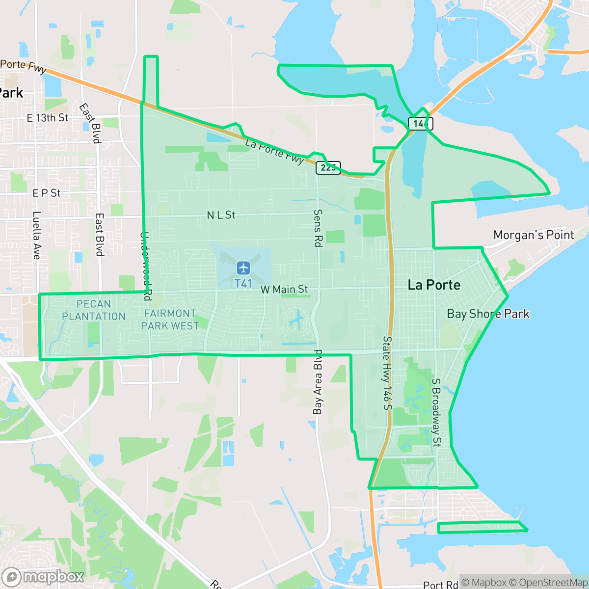 Map showing the location of La Porte, TX — coverage area