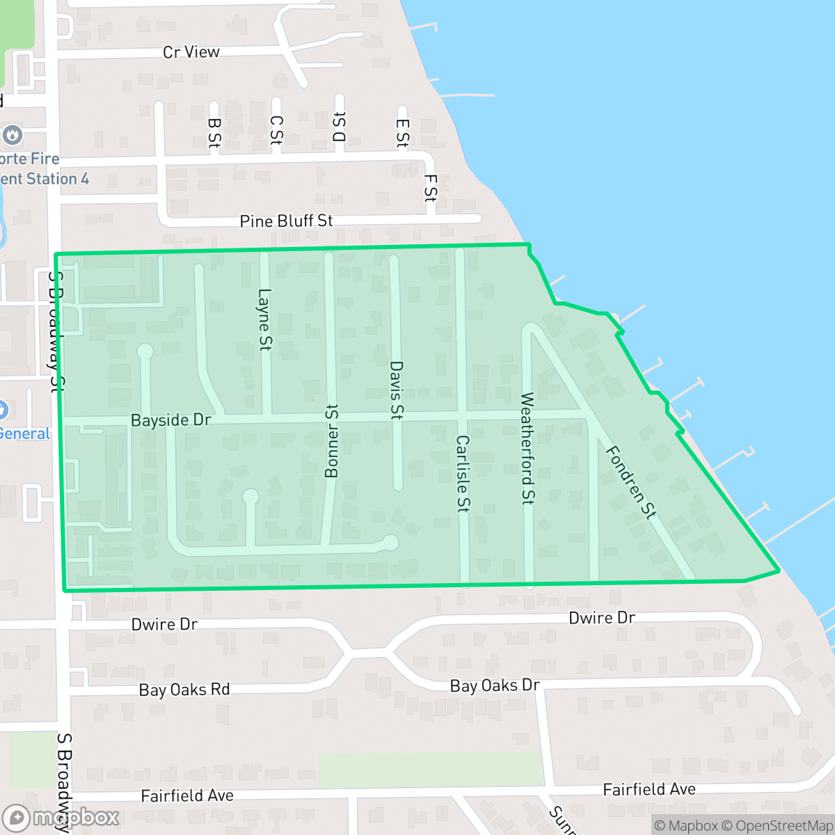 Map showing the location of Bayside Terrace, La Porte, TX