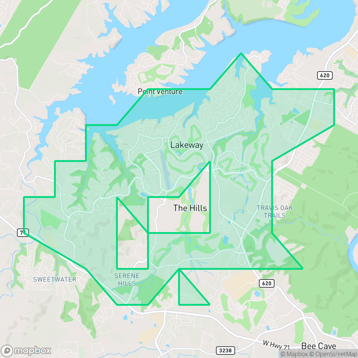 Map showing the location of Lakeway, TX — coverage area