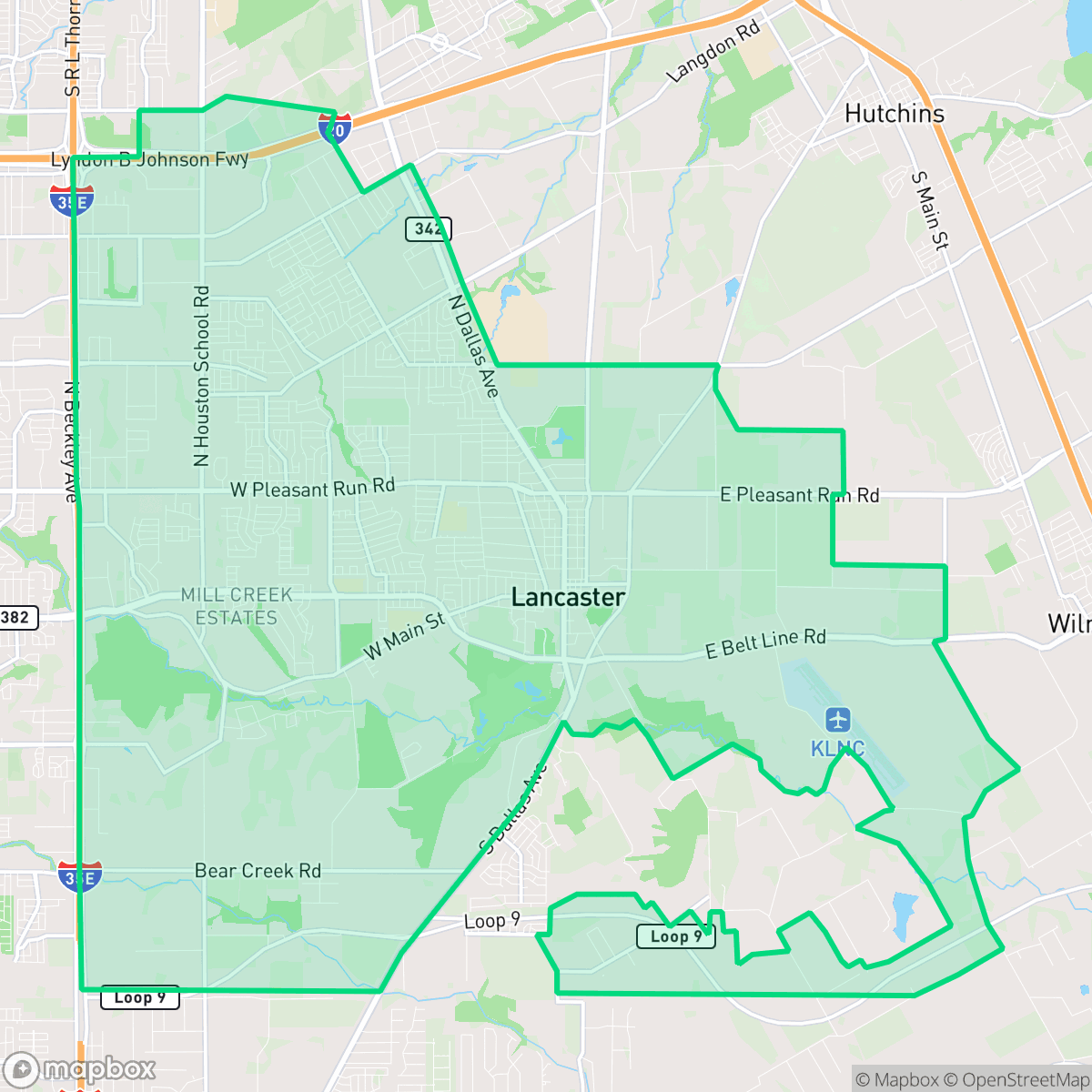 Map showing the location of Lancaster, TX — coverage area
