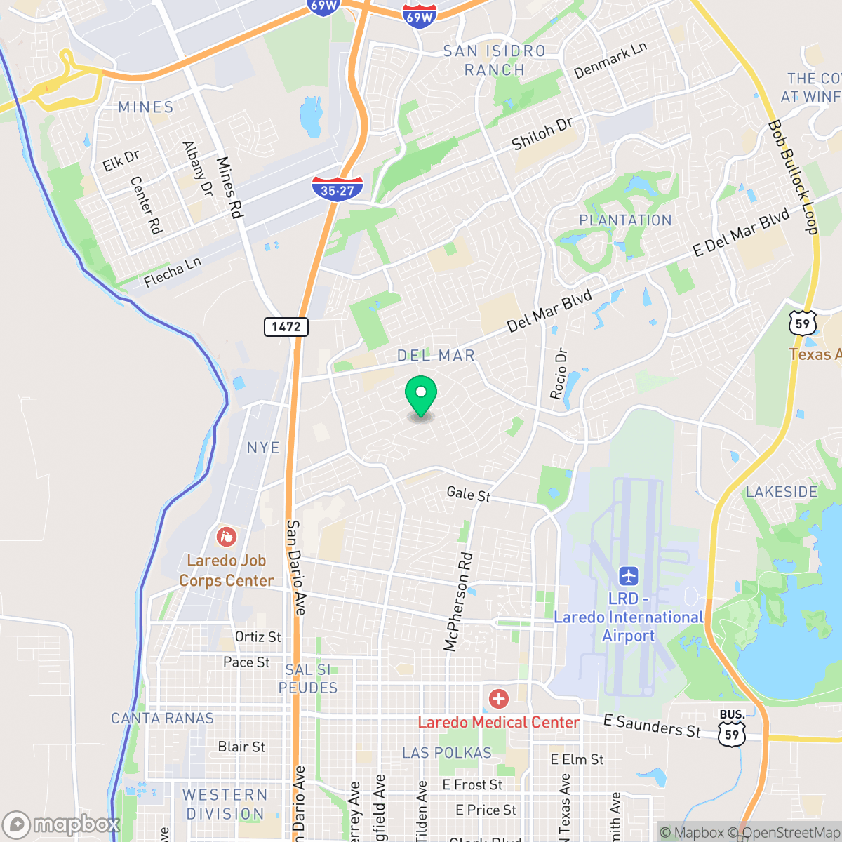 Map showing the location of Laredo, TX — coverage area