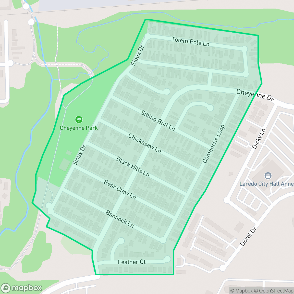 Map showing the location of Cheyenne, Laredo, TX