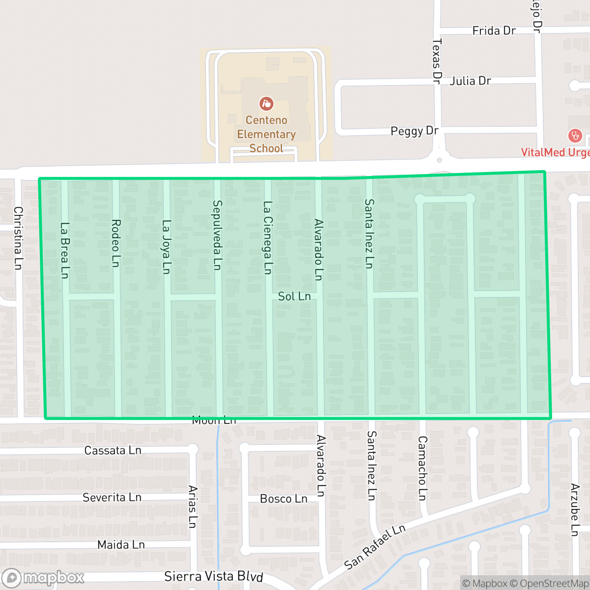 Map showing the location of Colonia Los Angeles, Laredo, TX