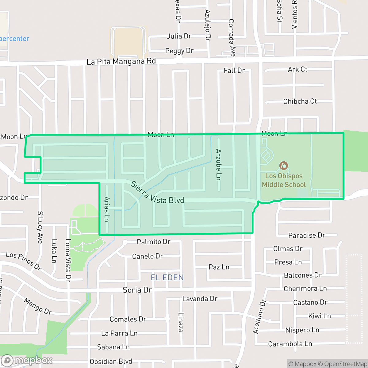 Map showing the location of Colonia Los Obispos, Laredo, TX