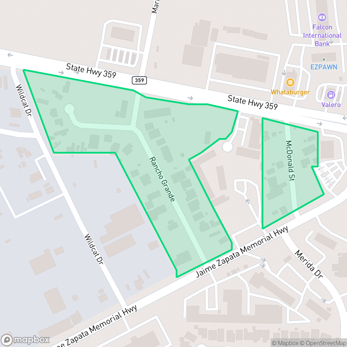 Map showing the location of El Rancho, Laredo, TX