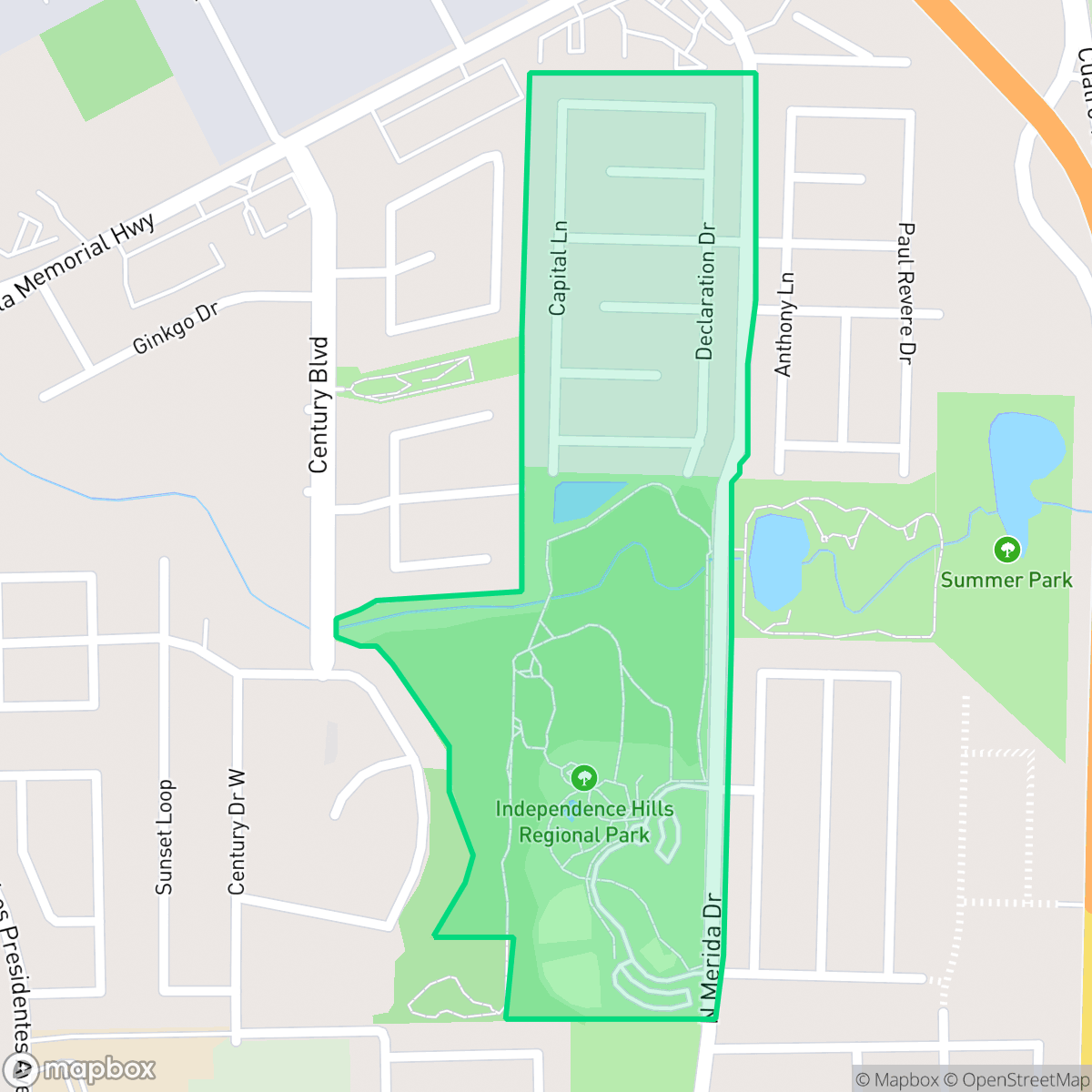 Map showing the location of Independence Hills, Laredo, TX