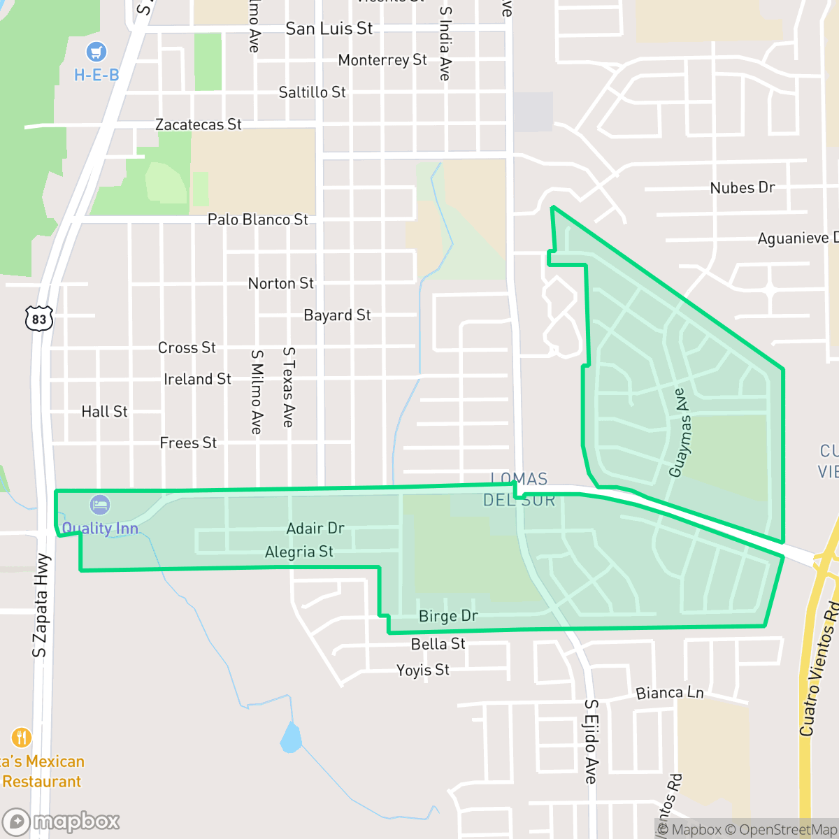 Map showing the location of Lomas Del Sur, Laredo, TX