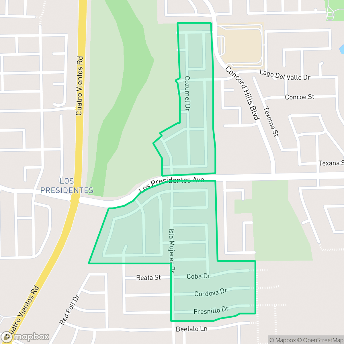Map showing the location of Los Presidentes East, Laredo, TX