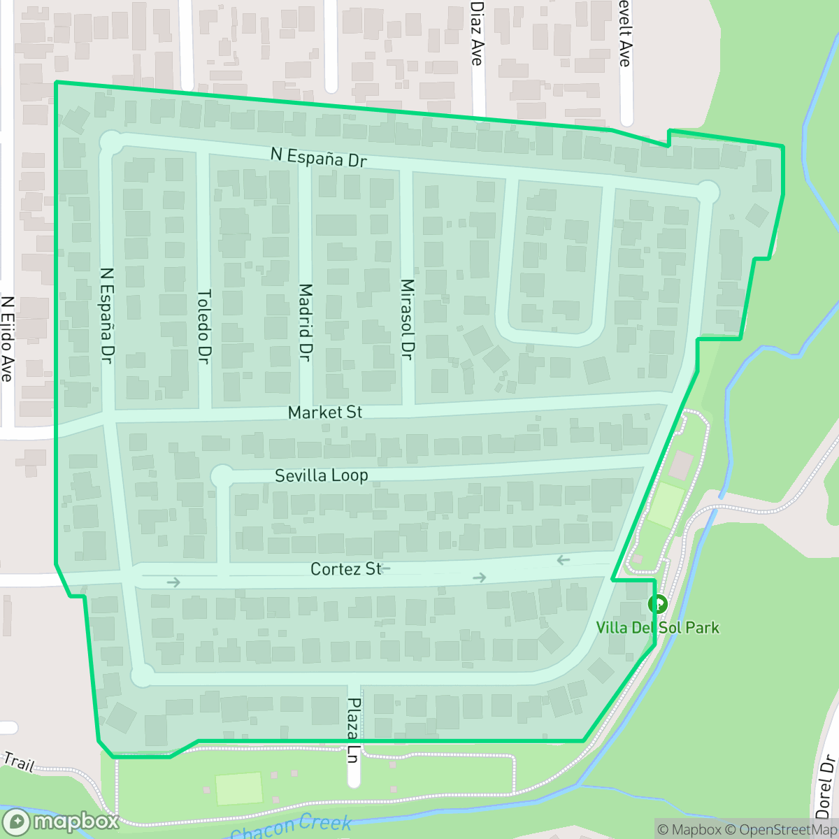 Map showing the location of Villa Del Sol, Laredo, TX