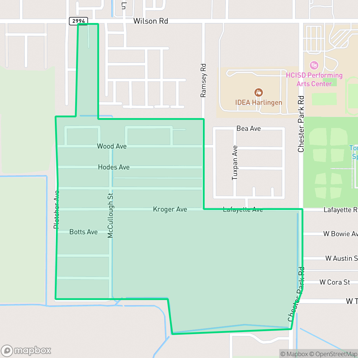 Map showing the location of Las Palmas II, TX — coverage area