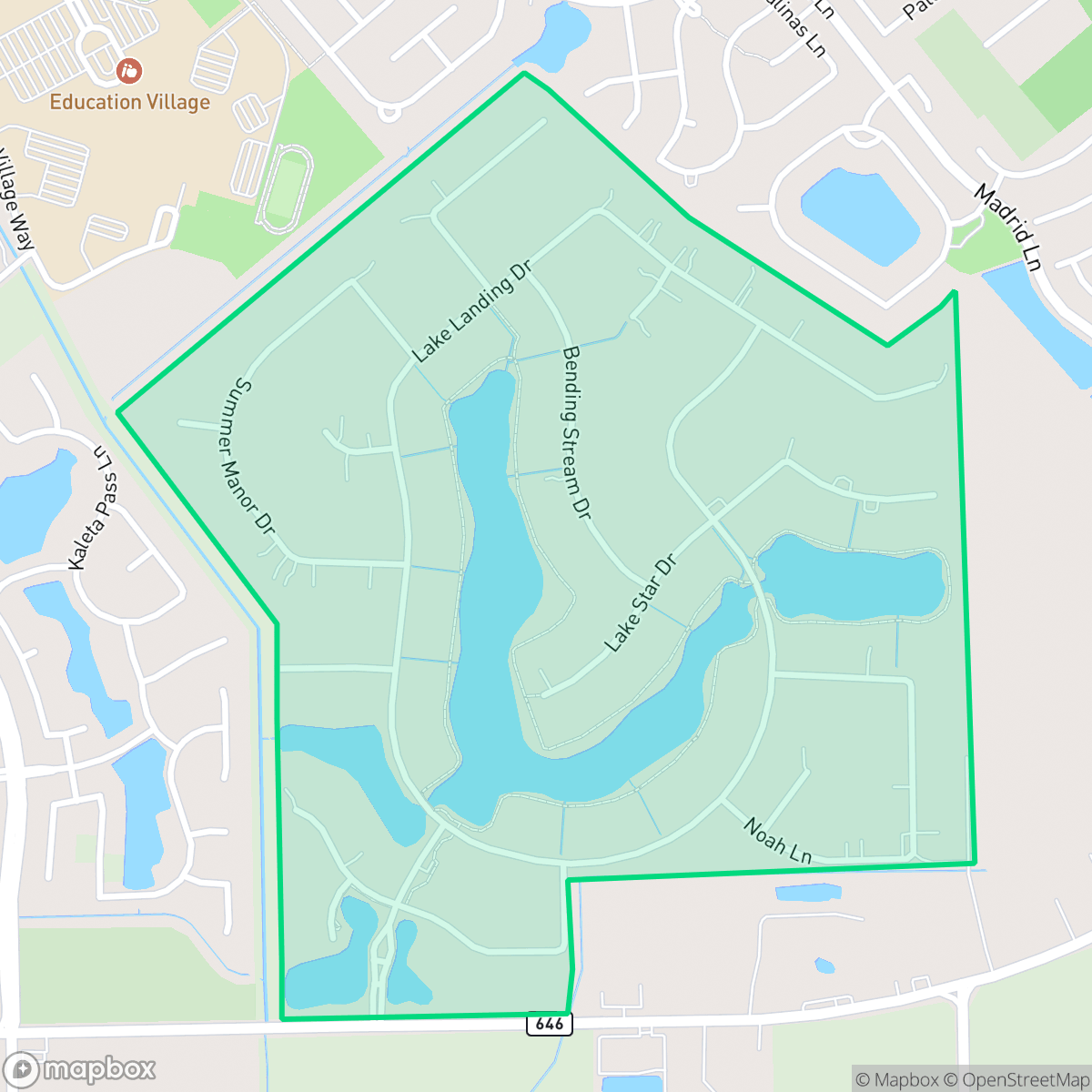 Map showing the location of Whispering Lakes Ranch, League City, TX