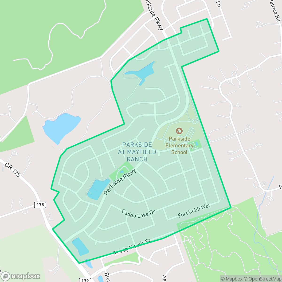 Map showing the location of Parkside at Mayfield Ranch, Leander, TX
