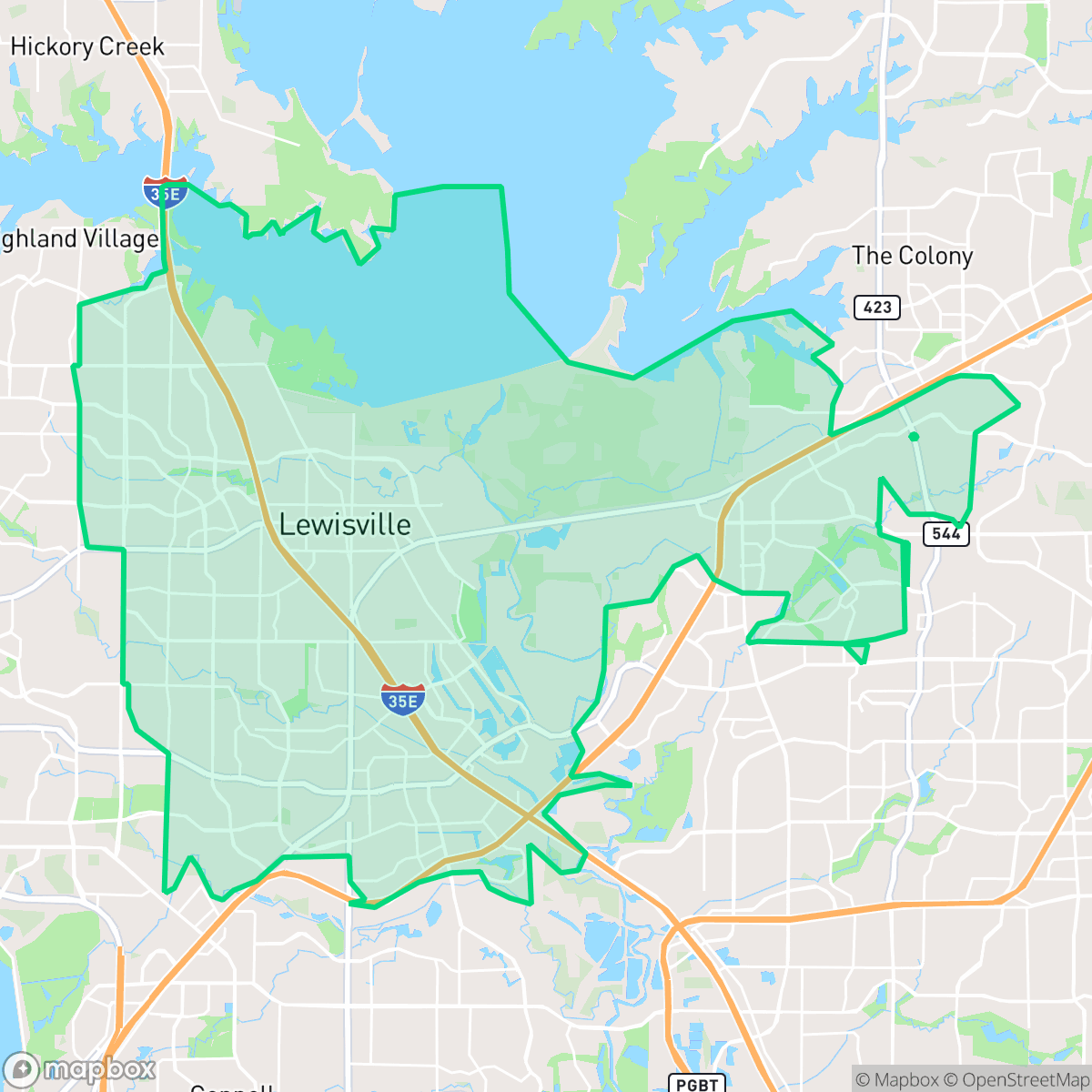 Map showing the location of Lewisville, TX — coverage area
