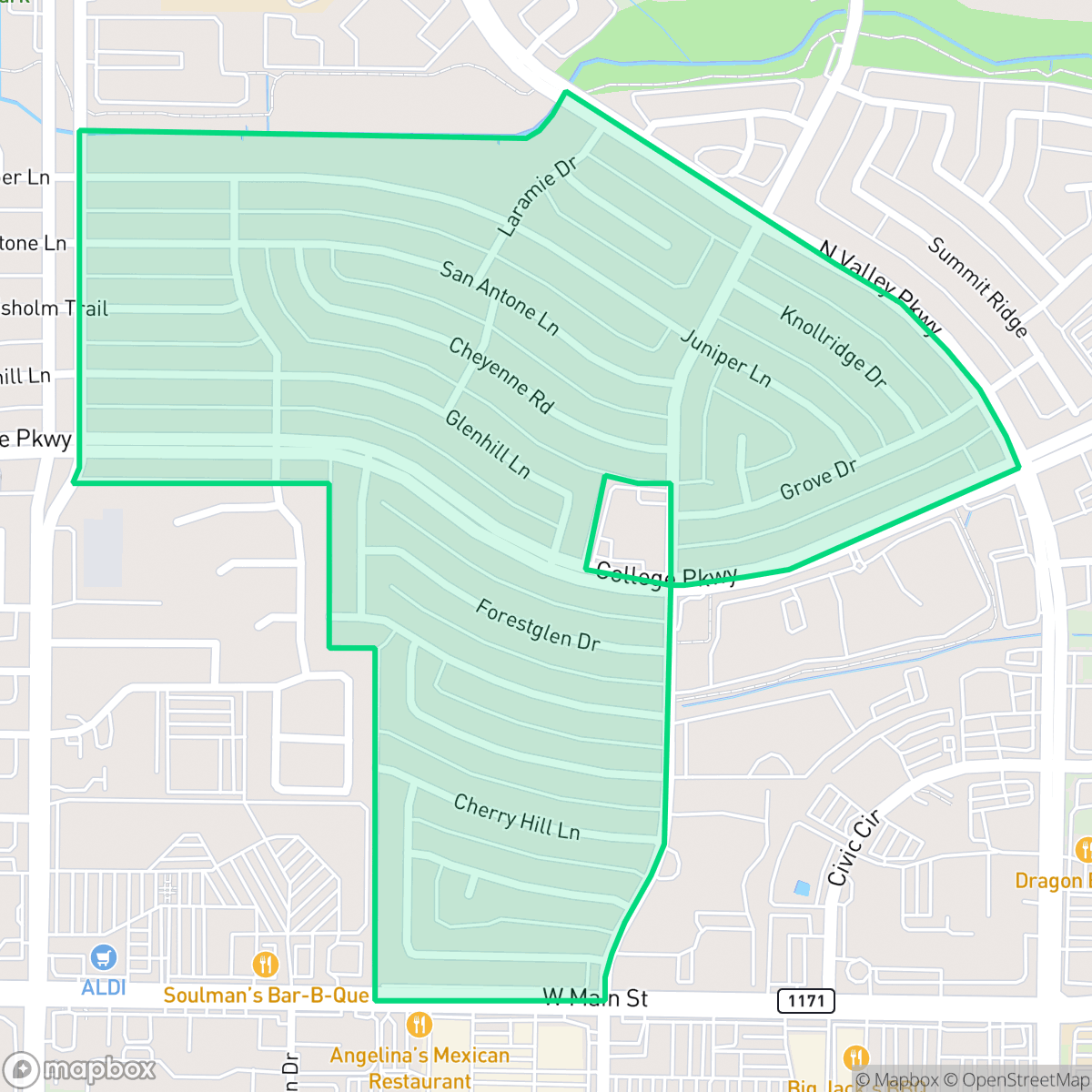 Map showing the location of Lewisville Valley, Lewisville, TX