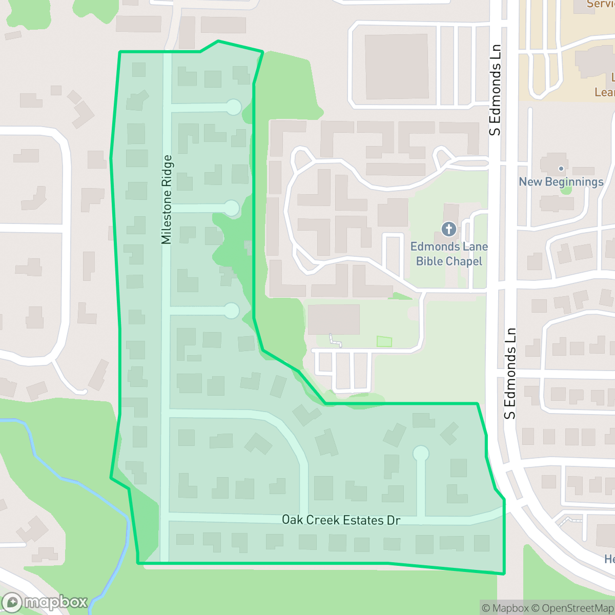 Map showing the location of Oak Creek Estates, Lewisville, TX