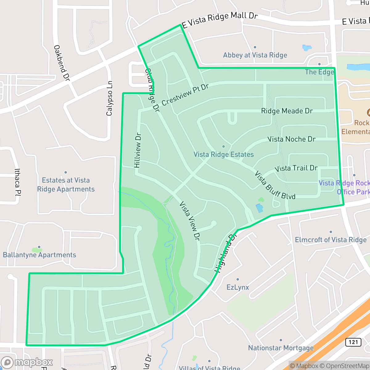 Map showing the location of Vista Ridge, Lewisville, TX