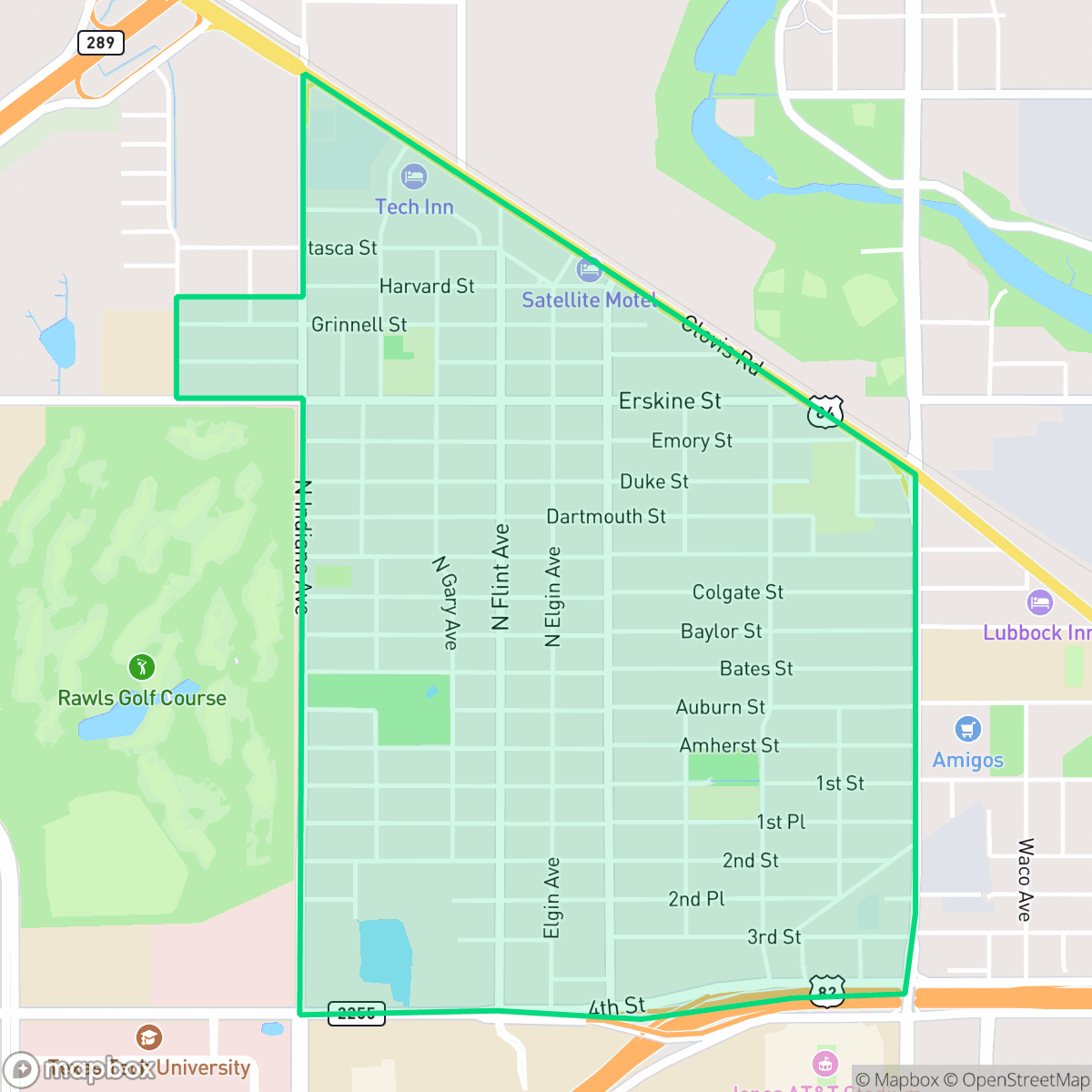 Map showing the location of Arnett Benson, Lubbock, TX