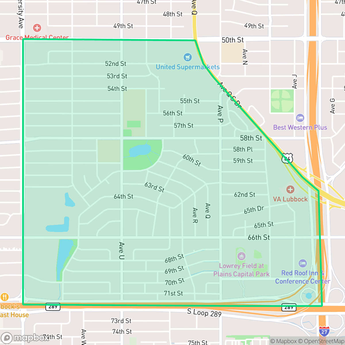 Map showing the location of Baylees-Atkins, Lubbock, TX