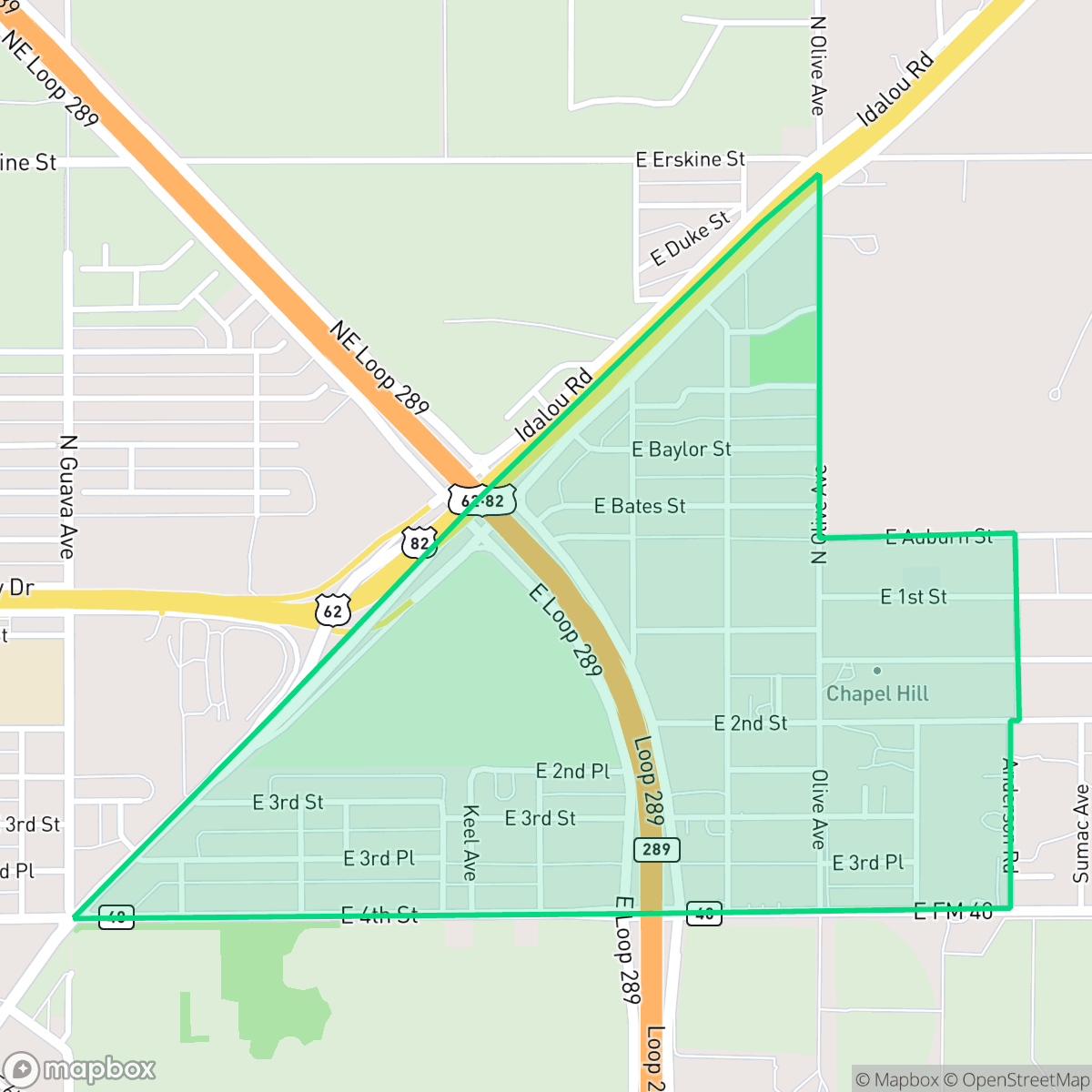 Map showing the location of Chapel Hill, Lubbock, TX