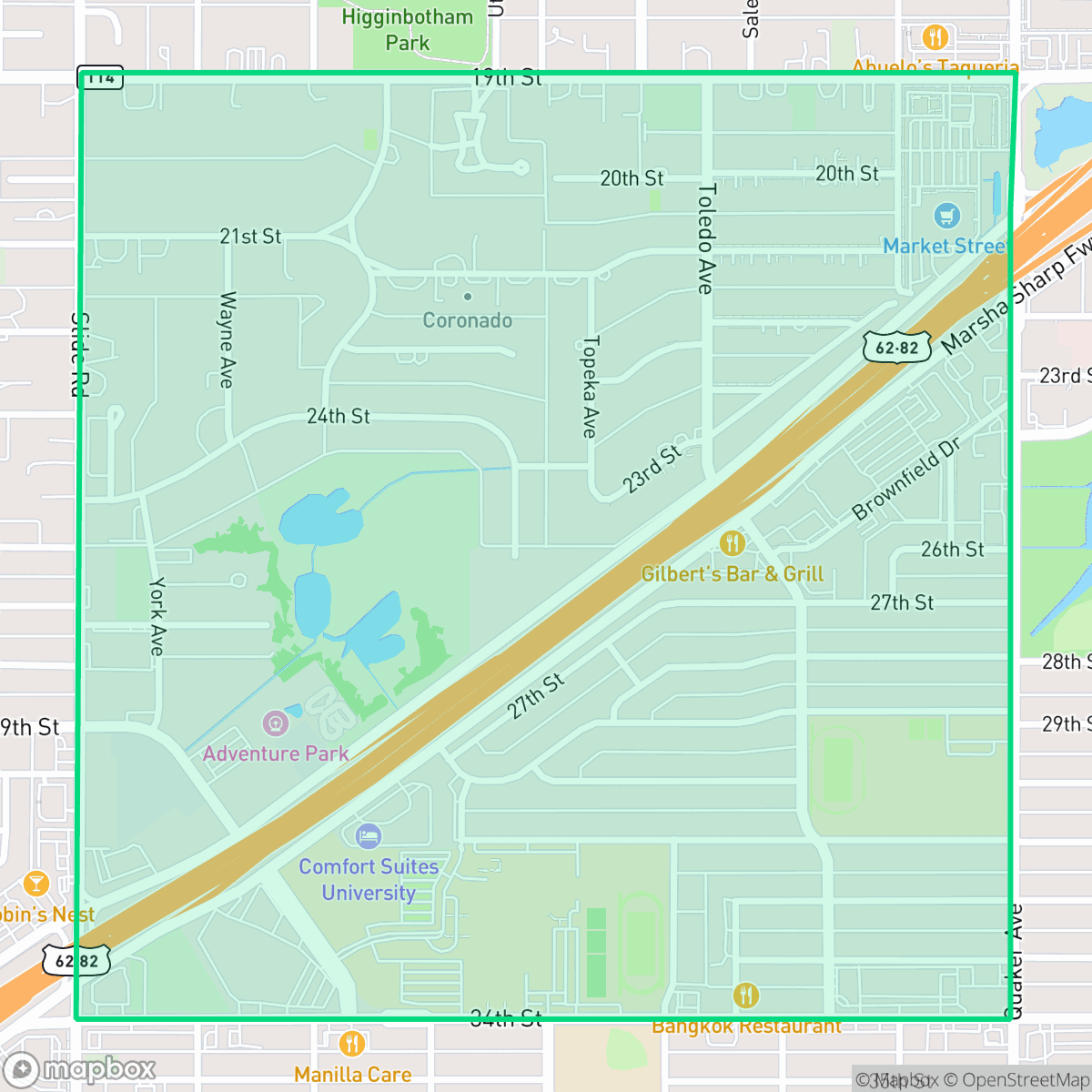 Map showing the location of Coronado Area, Lubbock, TX