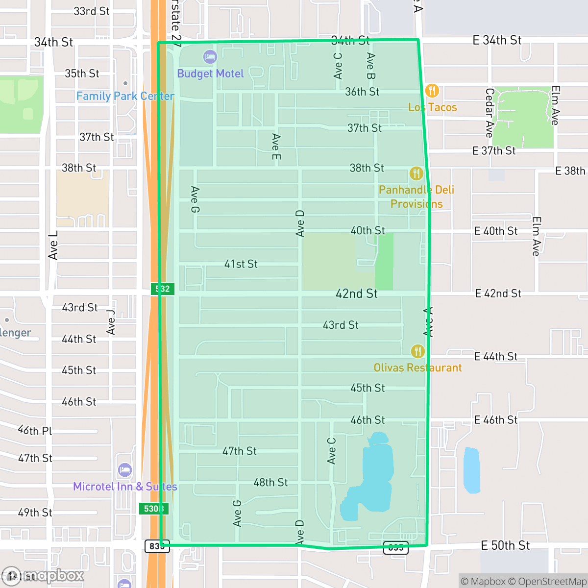 Map showing the location of Harwell, Lubbock, TX