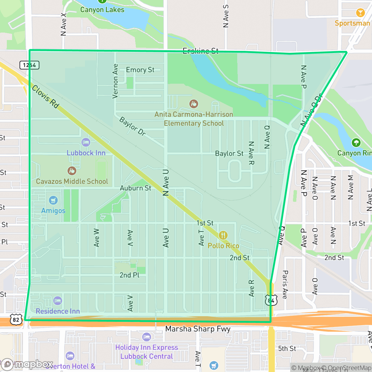 Map showing the location of Jackson-Mahon, Lubbock, TX