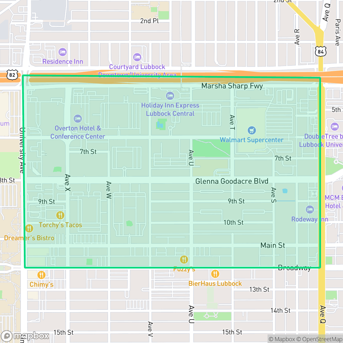 Map showing the location of North Overton, Lubbock, TX