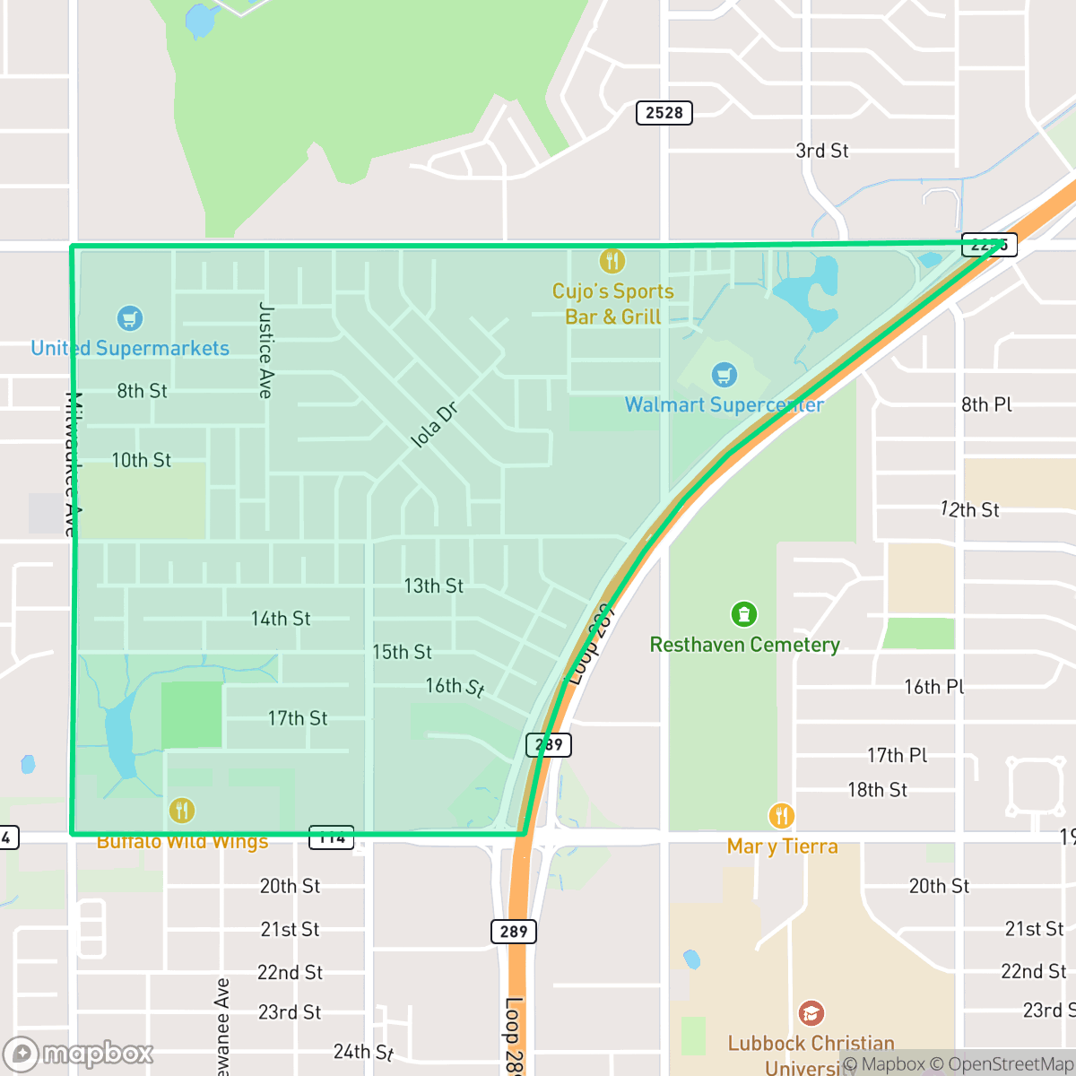Map showing the location of Northridge, Lubbock, TX