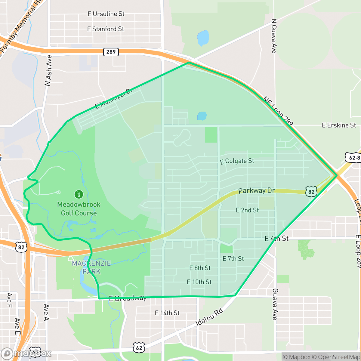 Map showing the location of Parkway and Cherry Point, Lubbock, TX