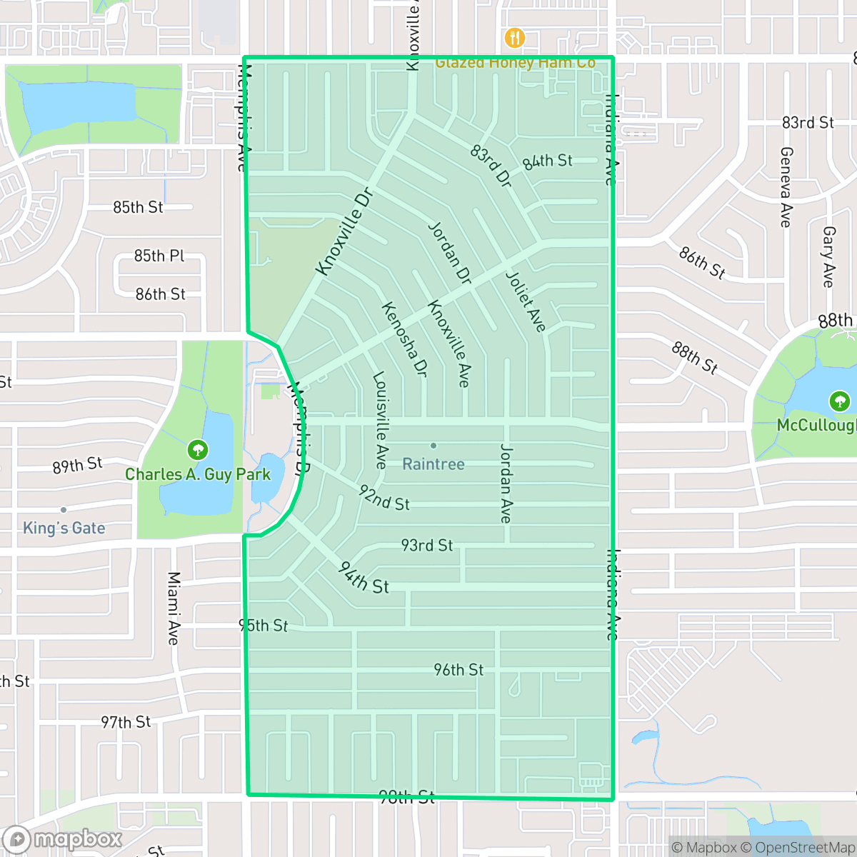 Map showing the location of Raintree, Lubbock, TX