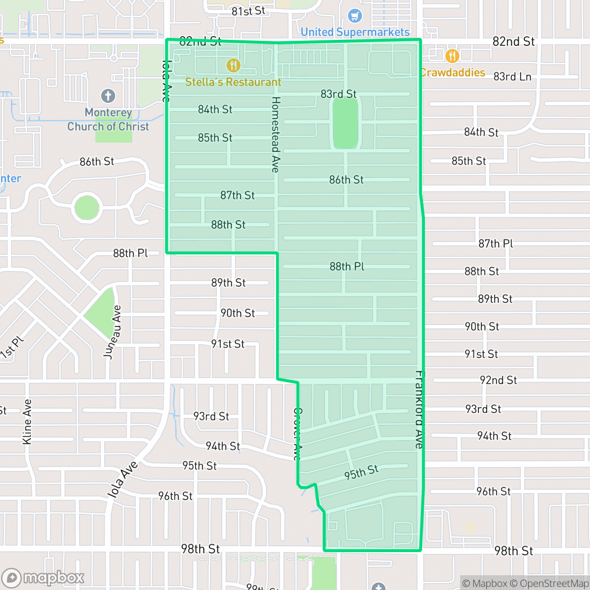 Map showing the location of Regal Park, Lubbock, TX