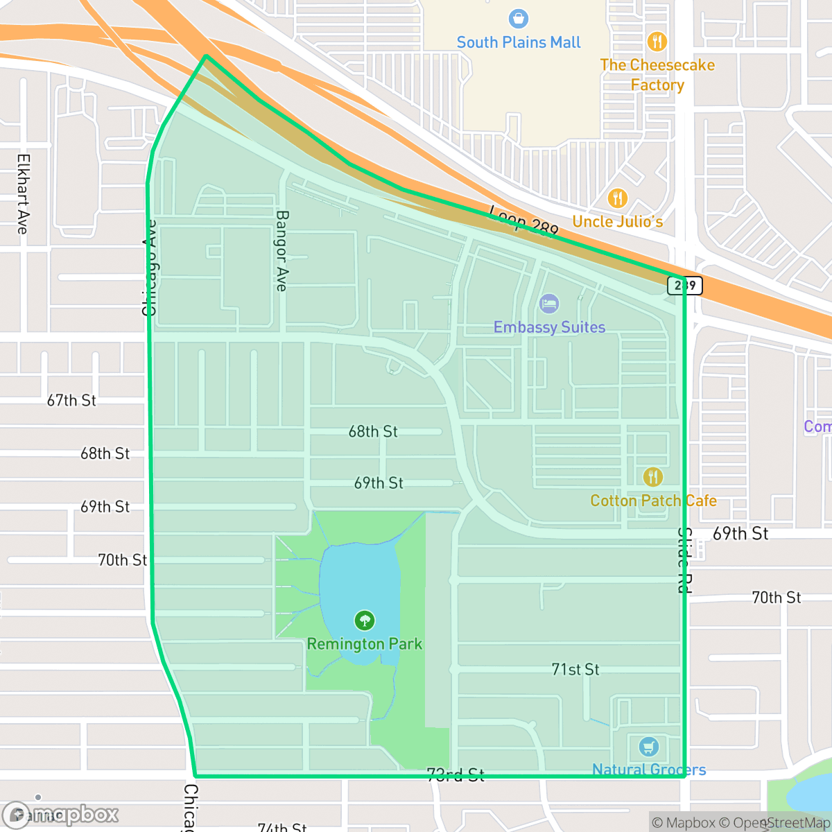 Map showing the location of Remington Park, Lubbock, TX