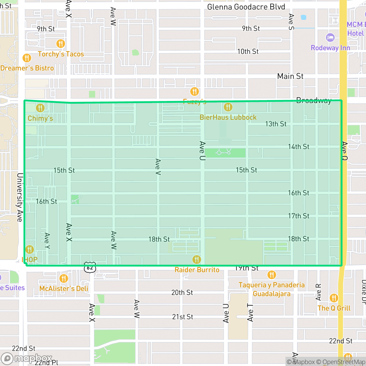 Map showing the location of South Overton, Lubbock, TX