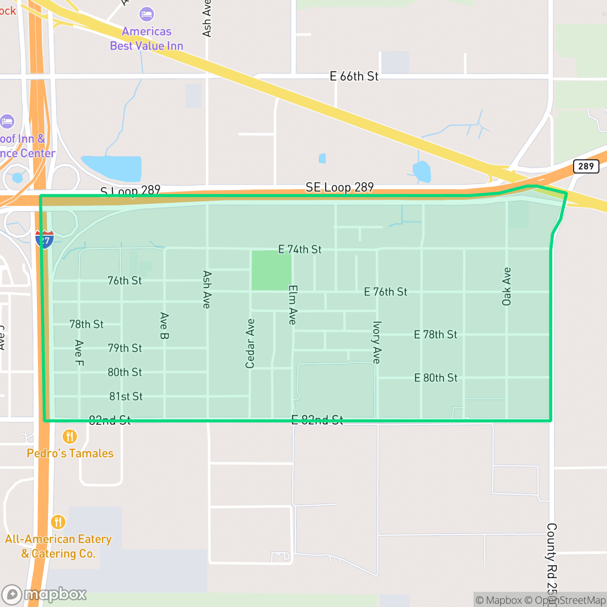 Map showing the location of Southgate, Lubbock, TX