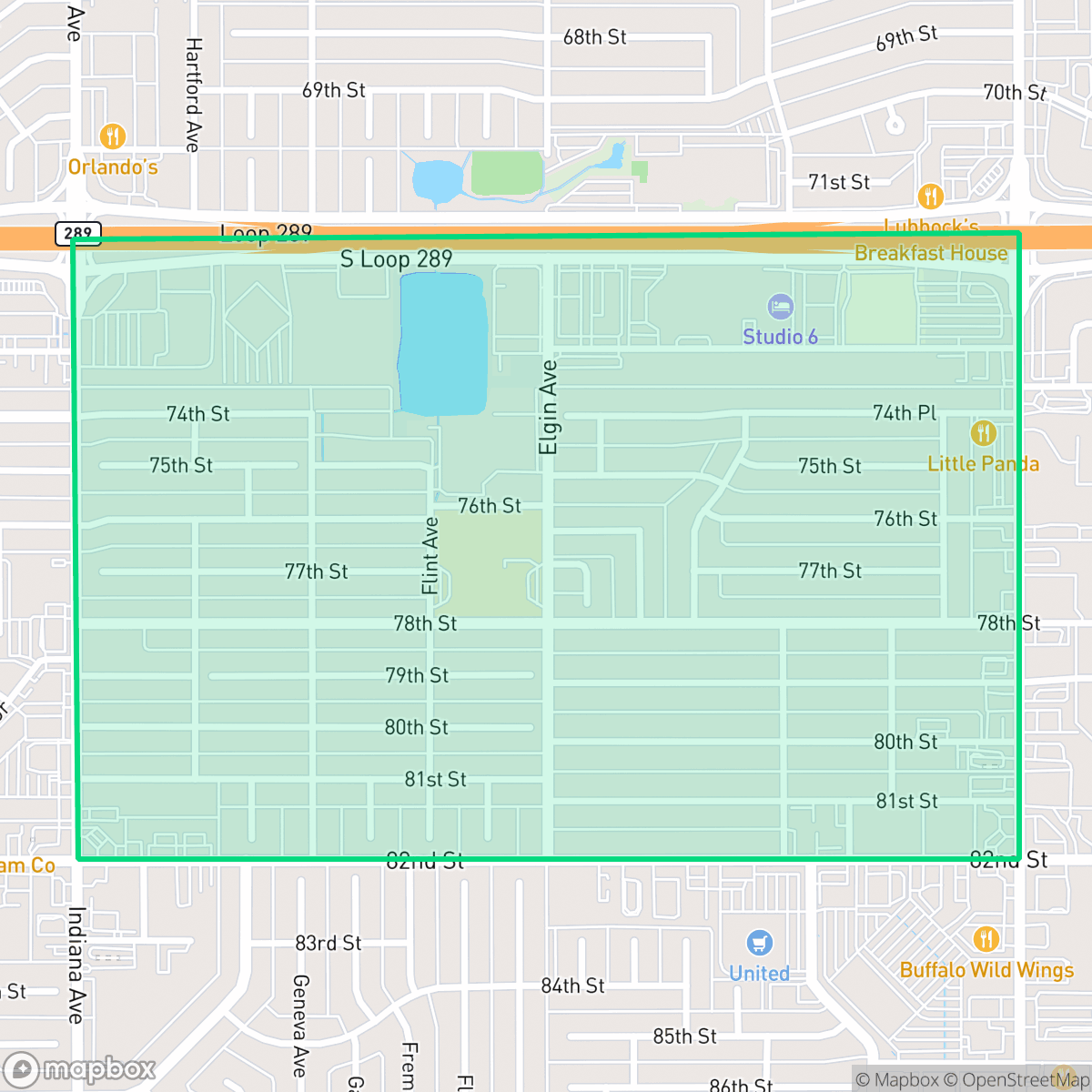 Map showing the location of Waters, Lubbock, TX
