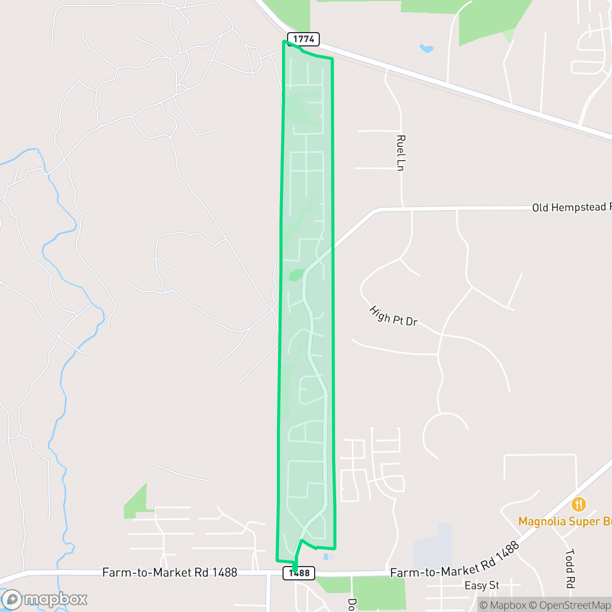 Map showing the location of Ranch Crest, Magnolia, TX